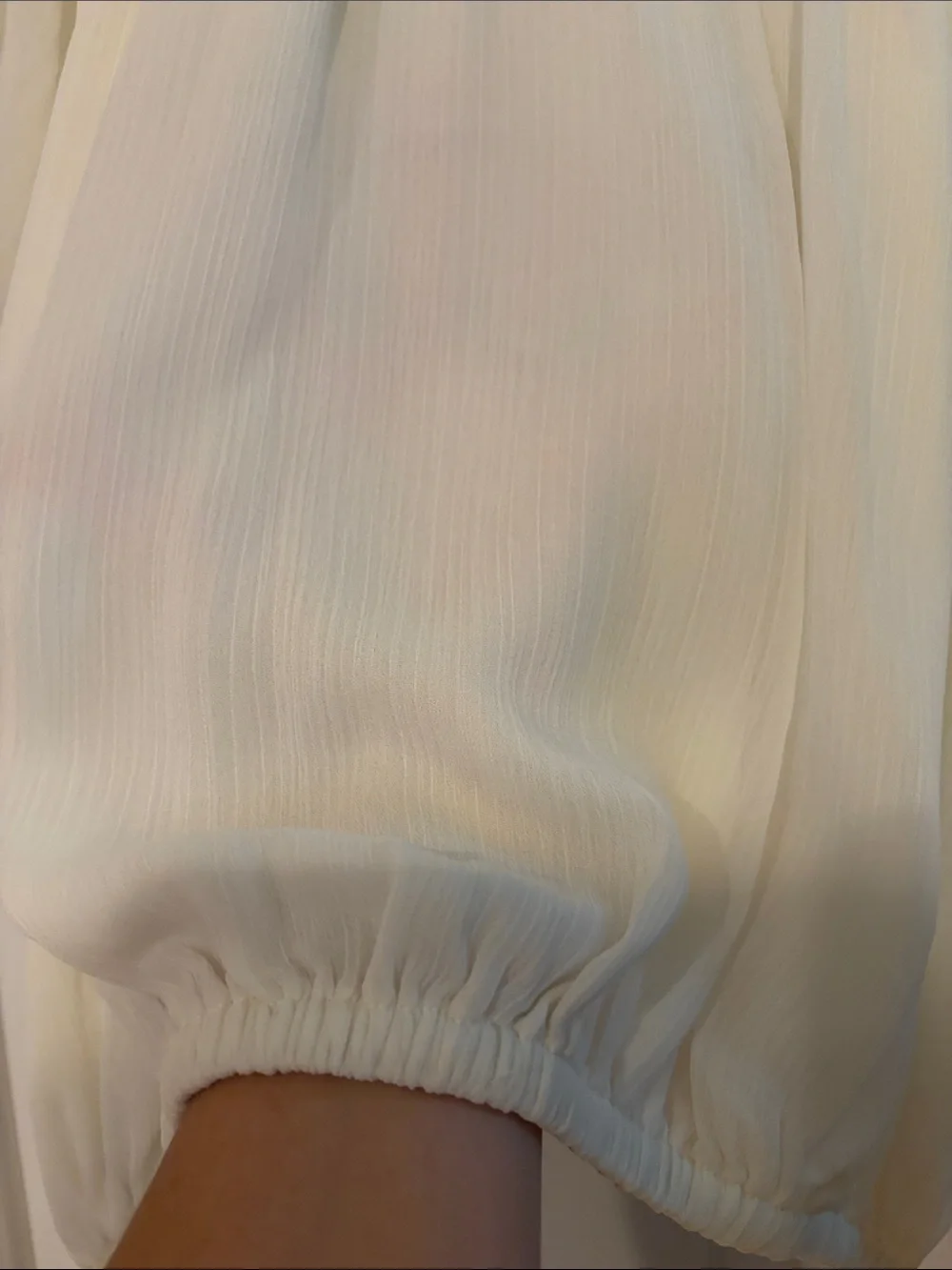 LOFT Cream Sheer Peasant Blouse Puff Sleeve Tie Hem Size Small NWT